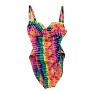 Vtg Pacific Connections Swimsuit Sz 6 Tribal Tie Dye High Cut Underwire USA #887